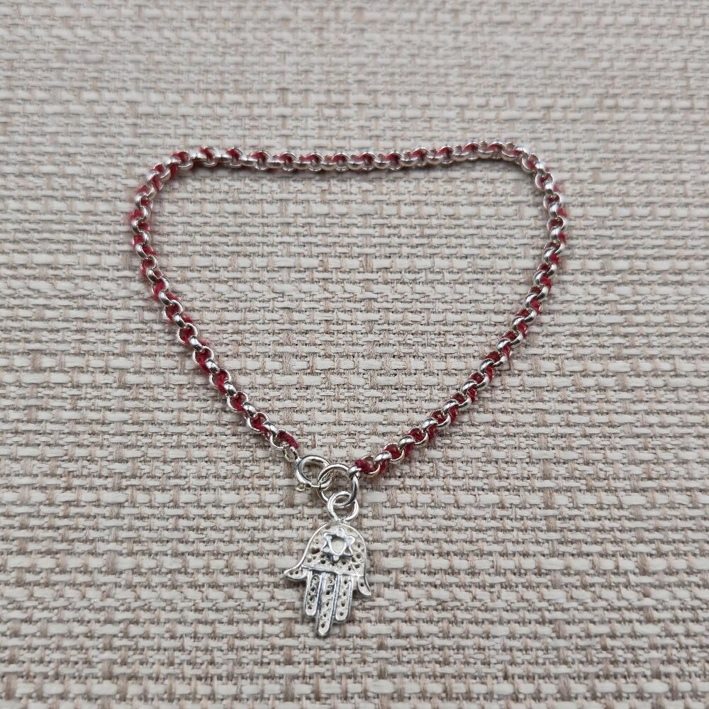 7 Inch Sterling Silver Hand of Fatima Chain Bracelet A7208 - Picture 1 of 7